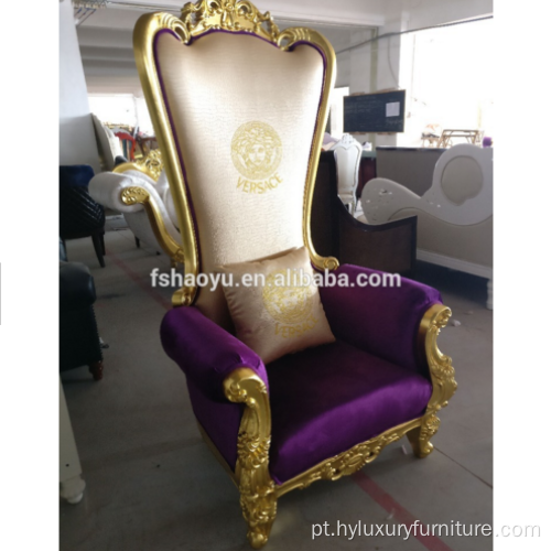 Fornecer cadeira royal king throne, cadeira PU bergere, cadeira de couro roxo para hotel com encosto alto